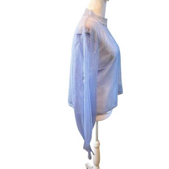 Zara NWOT Sheer Shimmering Long Sleeve Blouse in Lavender in Size Medium - Picture 4 of 10